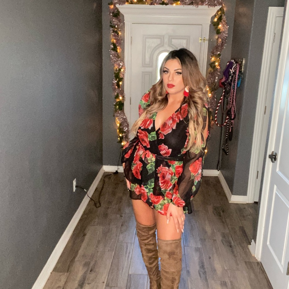 Shop Hope's Black and Red Babydoll romper with Plunge Neckline